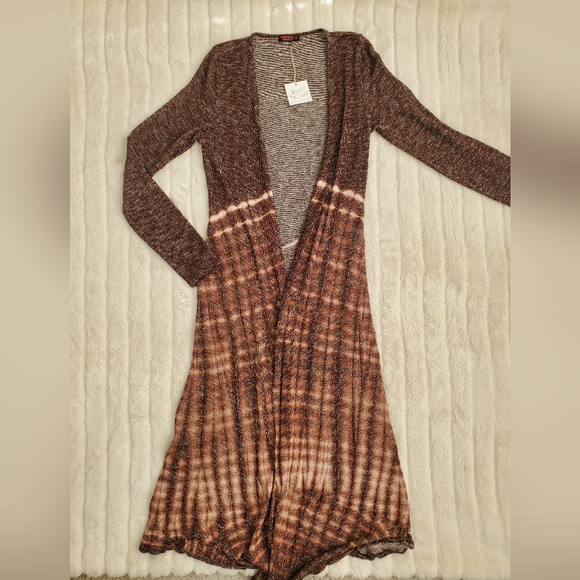 "T Party" Boho Brown Tie Dye Cardigan Duster - Picture 4 of 7
